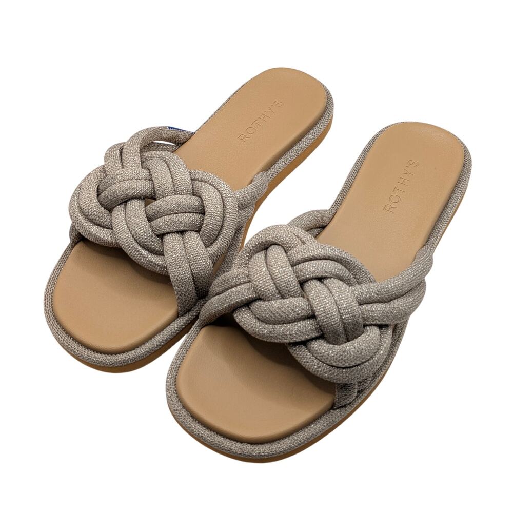 NWOB Rothy's The Summer Sandal Silver Metallic Slide Flat Shoes Sz 9 Washable